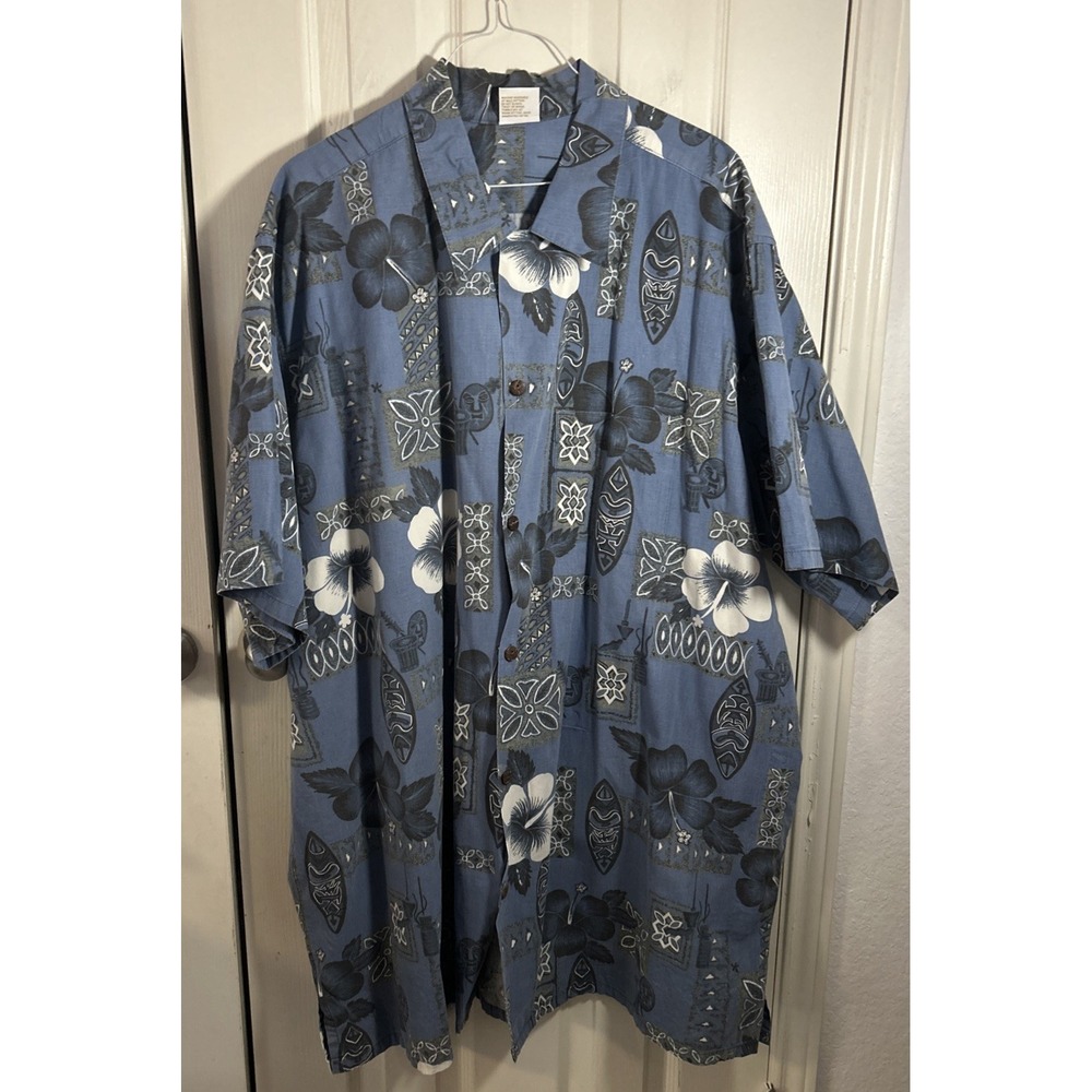 Barefoot Paradise Hawaiian Shirt MEN'S 4XT Button Front Short Sleeve Blue